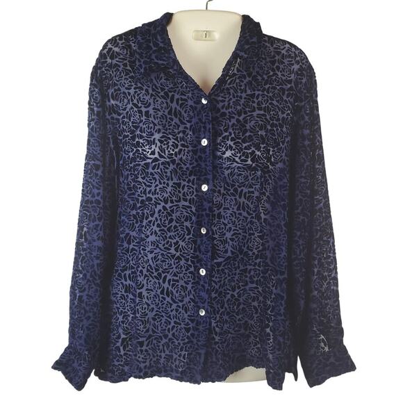 Vintage Merona Small Silk Blend Burnout Velvet Blouse Whimsigoth Dark Academia - Picture 1 of 10